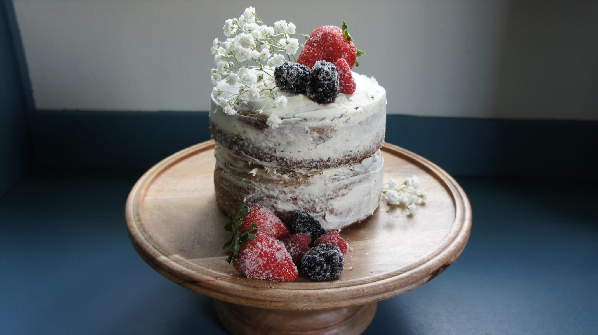 White Christmas Spice Cake with Sugared Berries