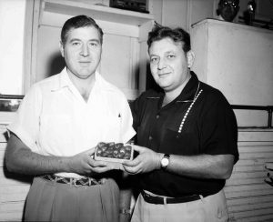 Farmers Market 1st strawberries November, 15 1955 (Lester Wishnatzki on left, Joe Wishnatzki on right)