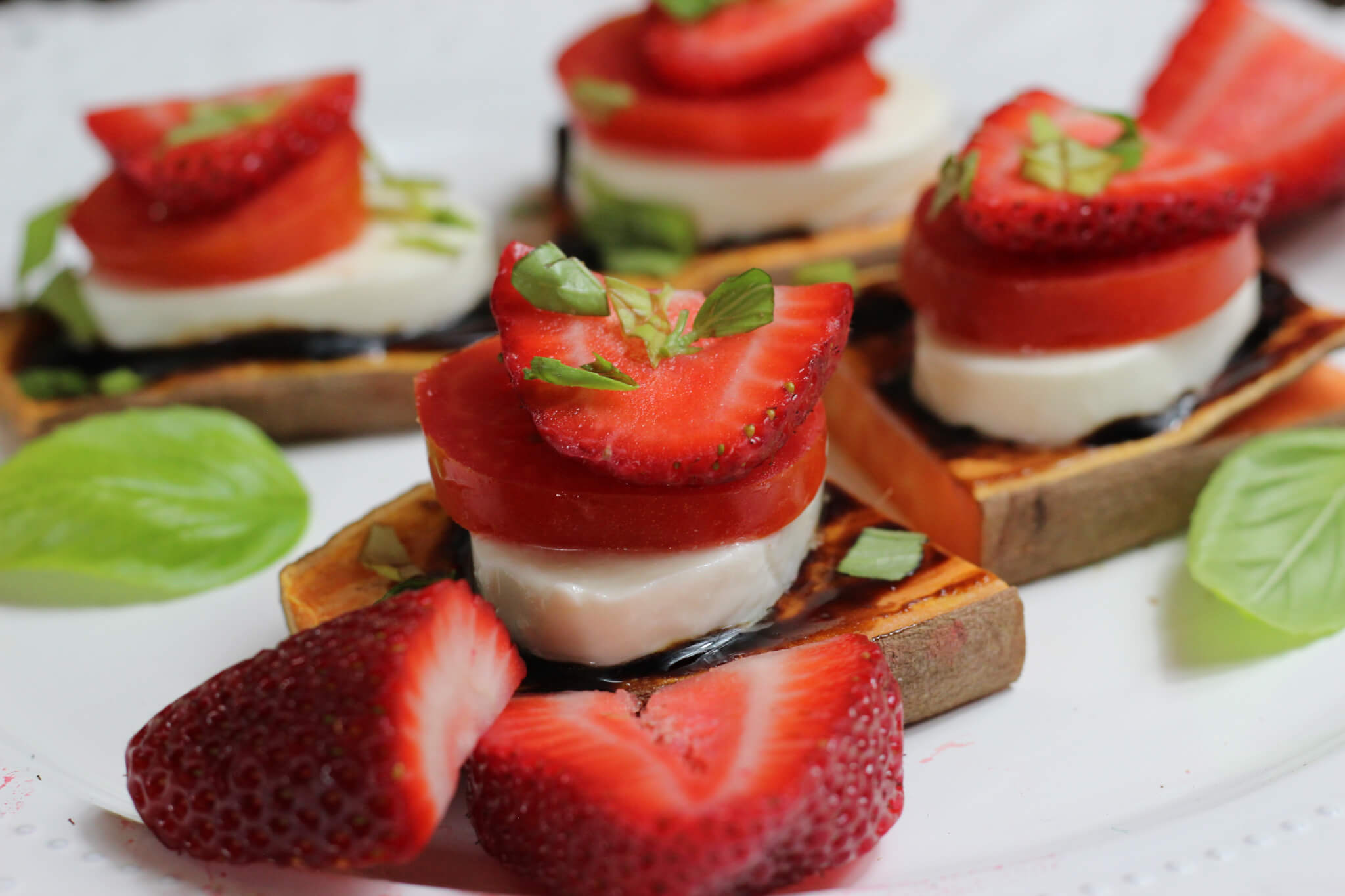 Sweet Potato Caprese Bites with Wish Farms Strawberries