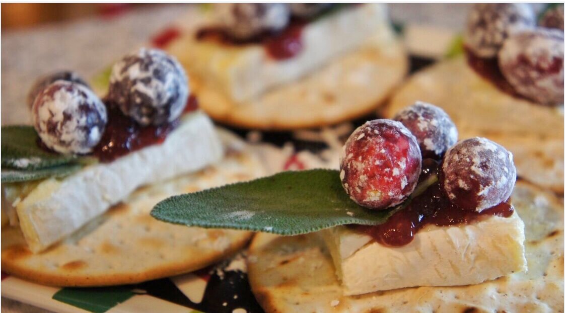 Sugared Cranberry Brie Crisps with Fresh Sage
