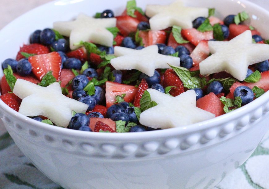 Mojito Fruit Salad with jicama, mint, and fresh Wish Farms Berries