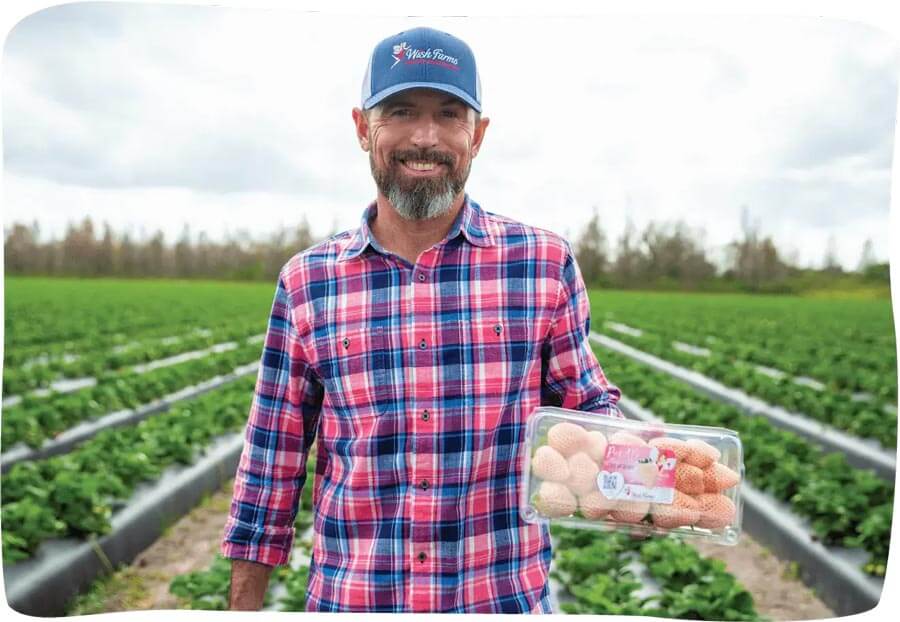 Chris showing a Wish Farms Pineberry