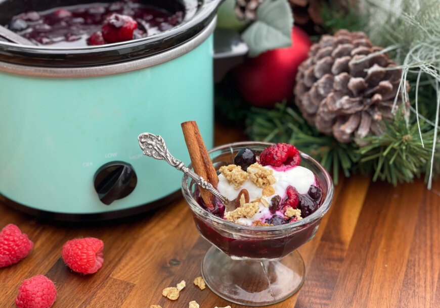 Slow Cooker Mulled Berry Crisp and Cream