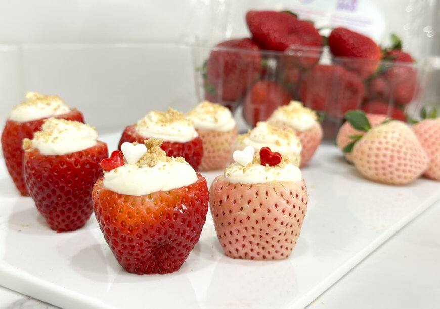 Cheesecake stuffed strawberry pineberry