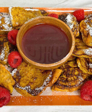 Pumpkin French Toast Bites with Raspberry Syrup