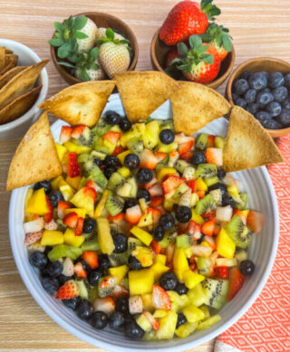 Fruit salad with cinnamon chips banner