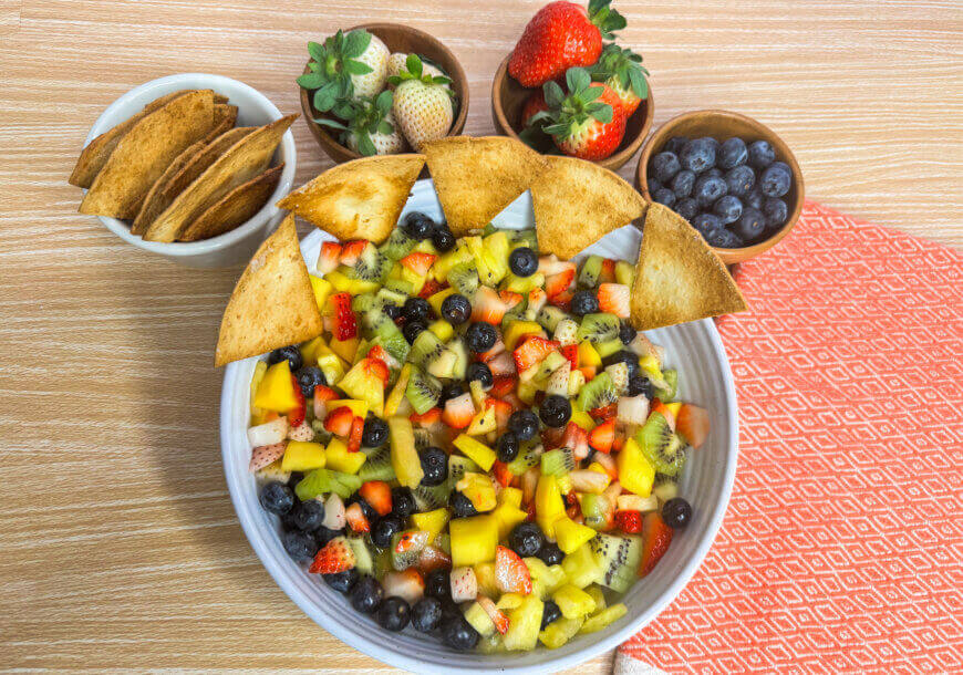Fruit salad with cinnamon chips banner